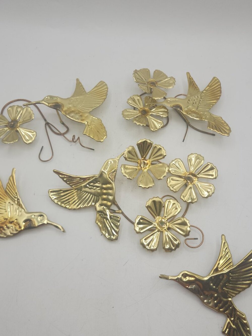 Vintage Gold Tone Hummingbird Wall Sculptures - 1980s Boho Set of 5